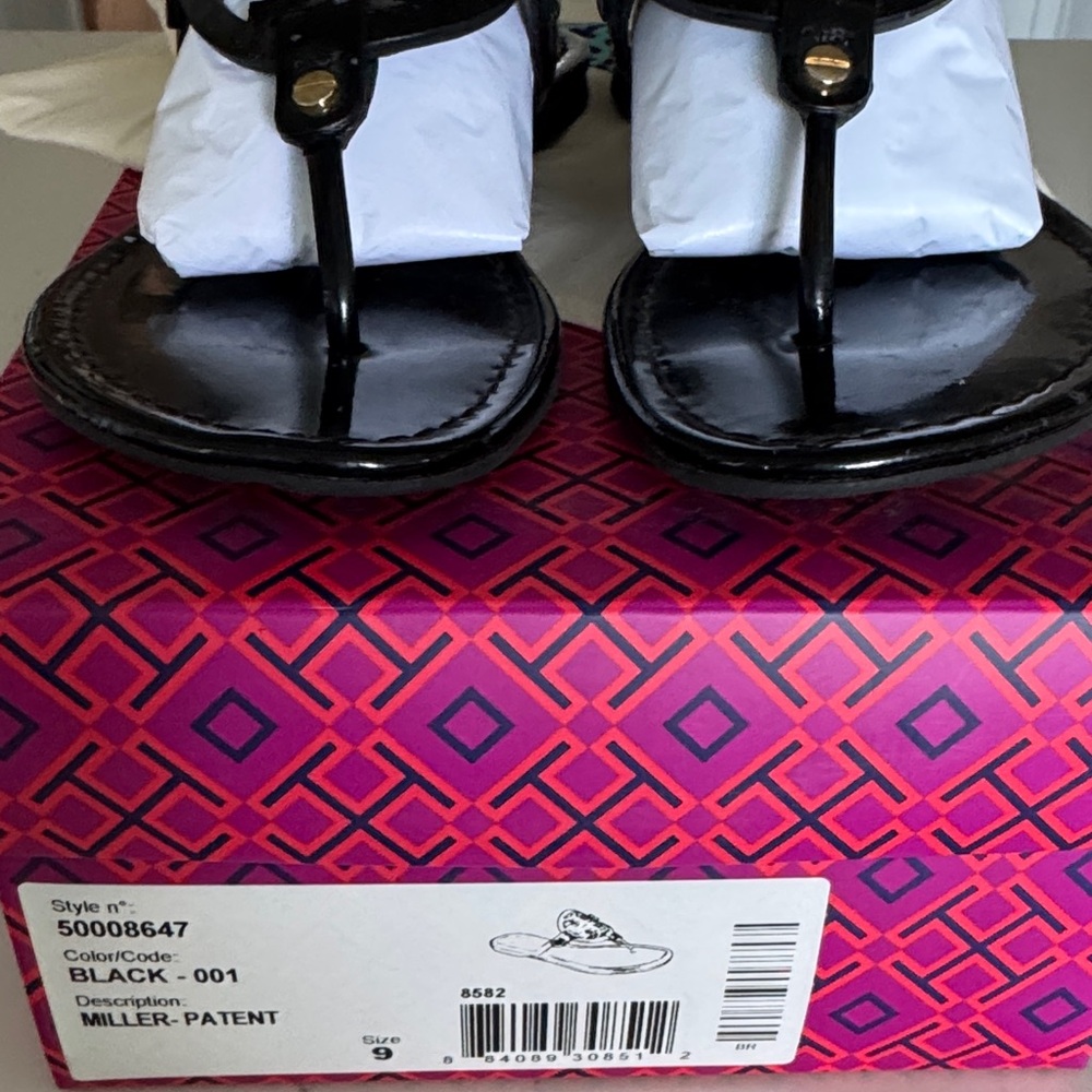 Tory Burch Miller Black Patent sandals 9 - Picture 3 of 5